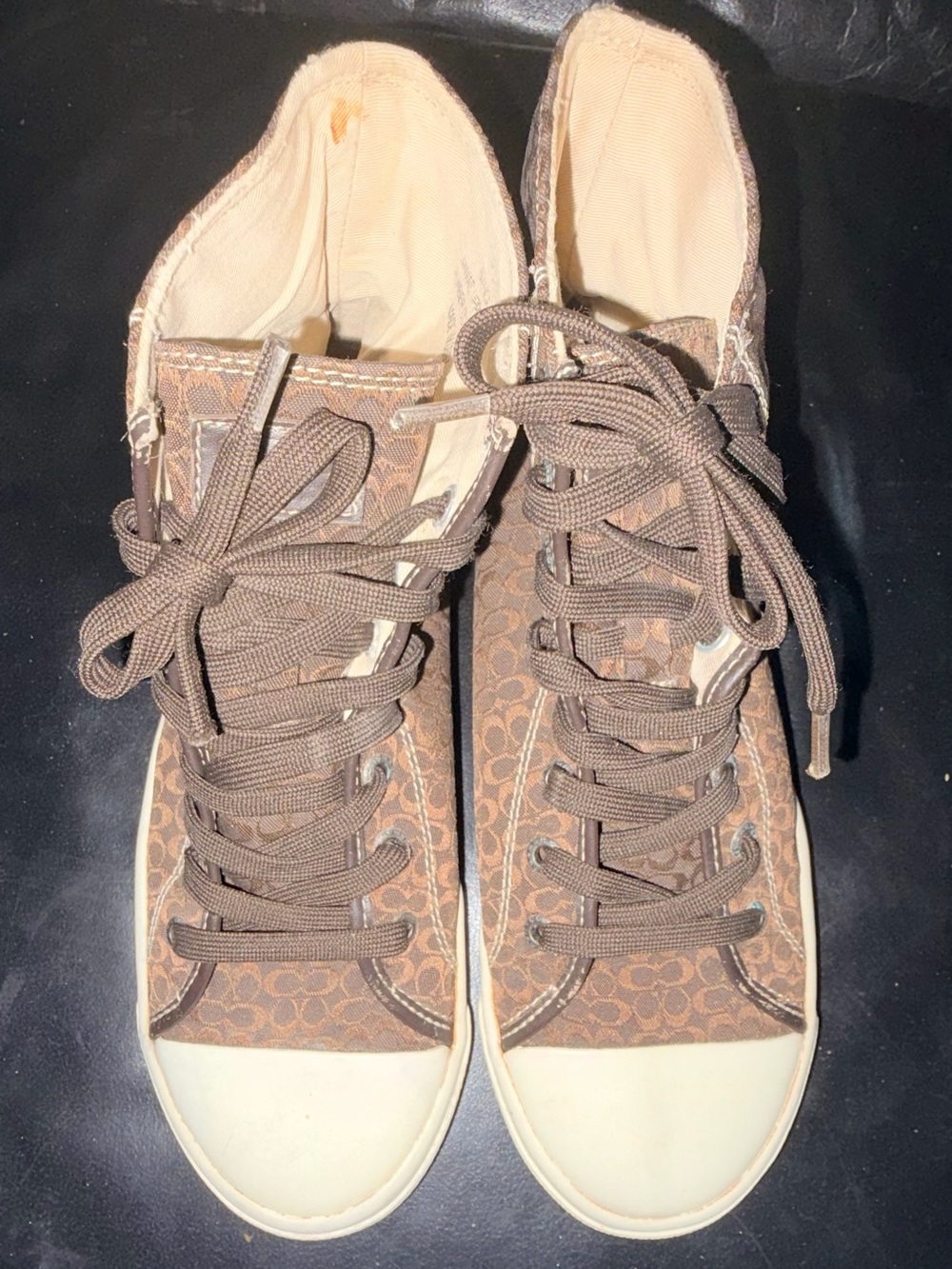 Coach Brown Signature High-Top Sneakers with Cream Toecap 8.5